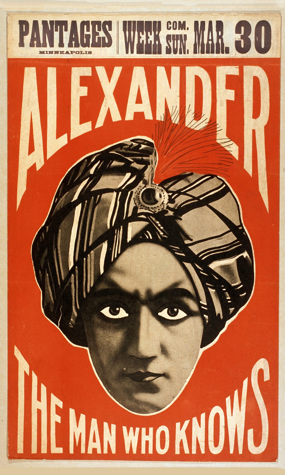 Red Pantages theatre poster for Alexander the Man Who Knows