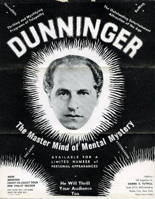 Promotional flyer for Dunninger, the Master Mind of Mental Mystery, available for personal appearances