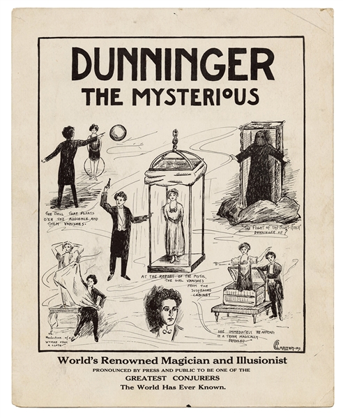 Early poster for Dunninger the Mysterious, World's Renowned Magician and Illusionist